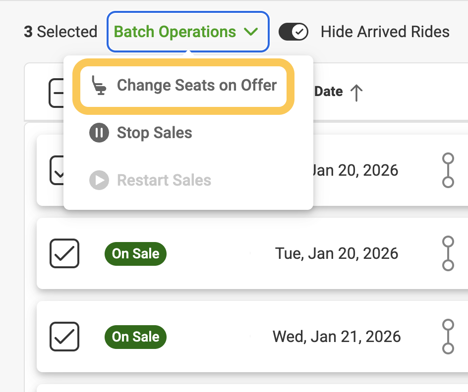Button to change seats for multiple rides