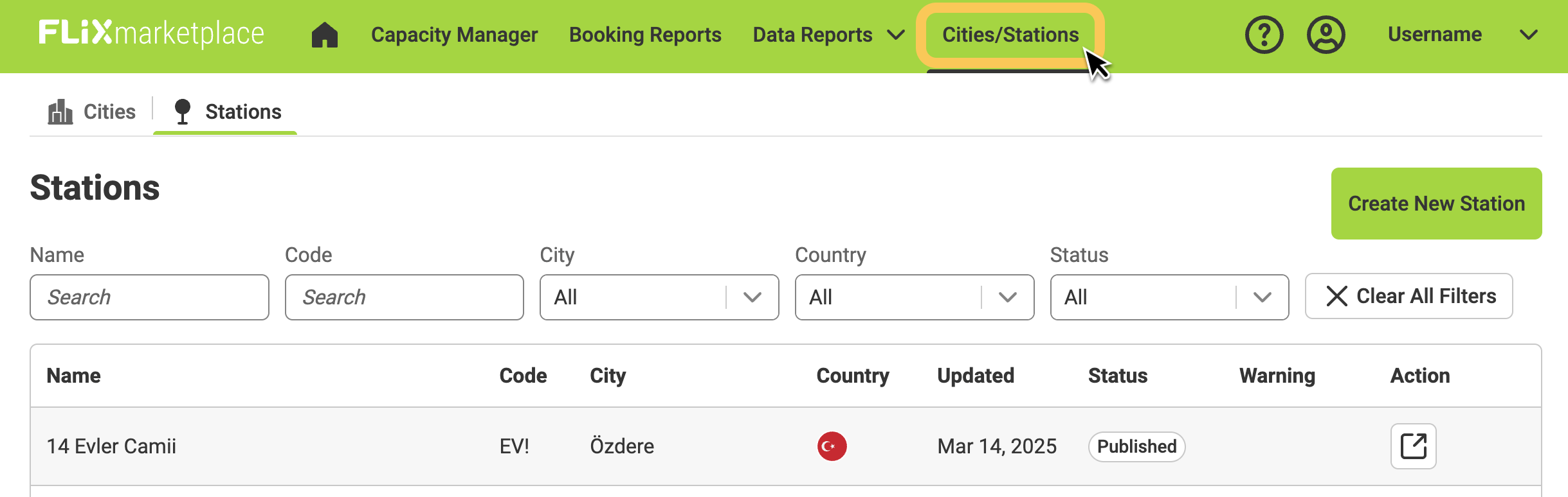 Navigation item Cities/Stations