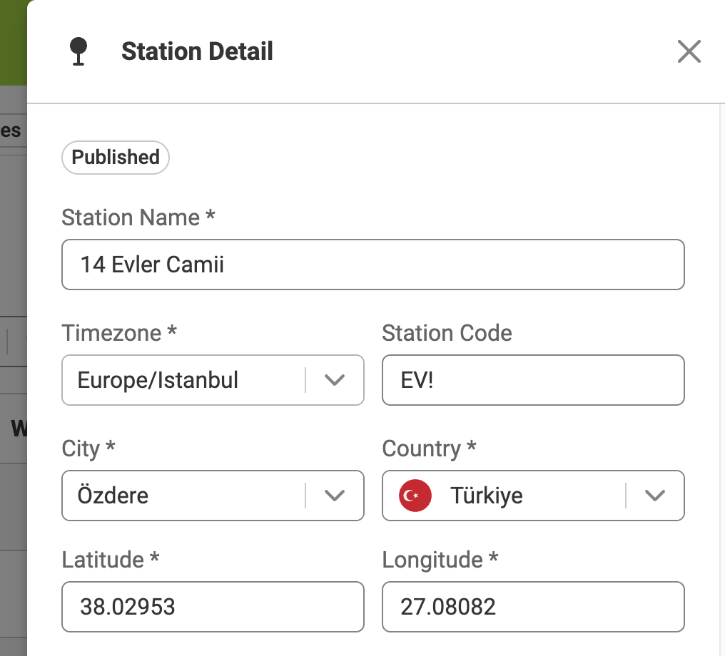 Form with station details