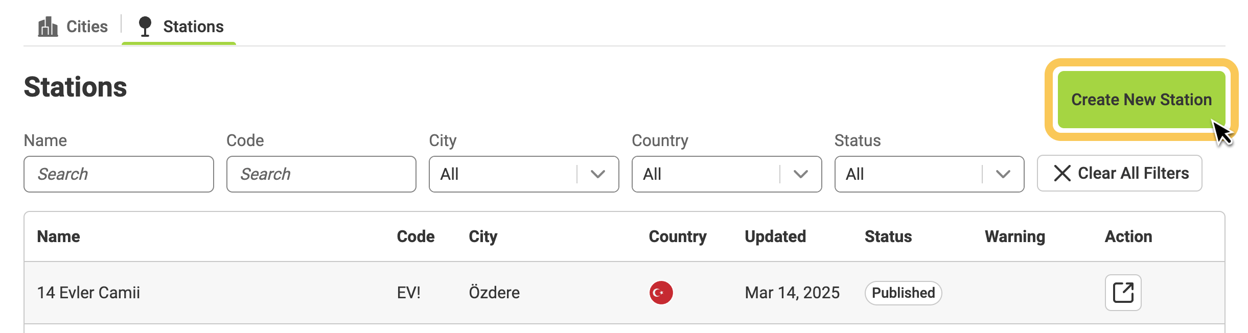 Button to create new station