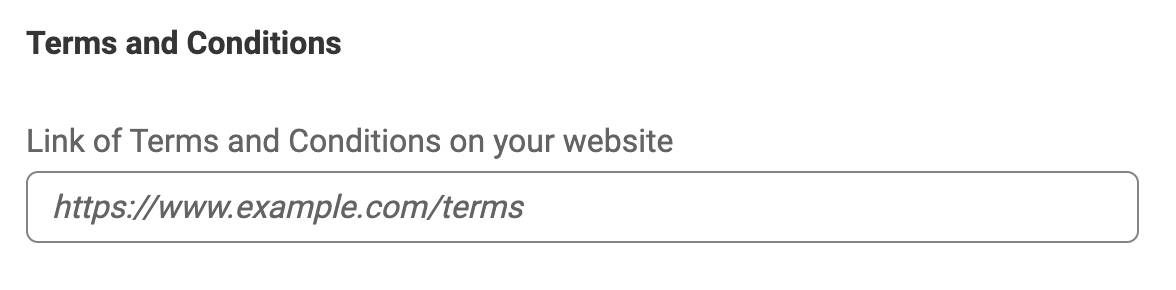 Input to fill in link to terms an conditions on partner website