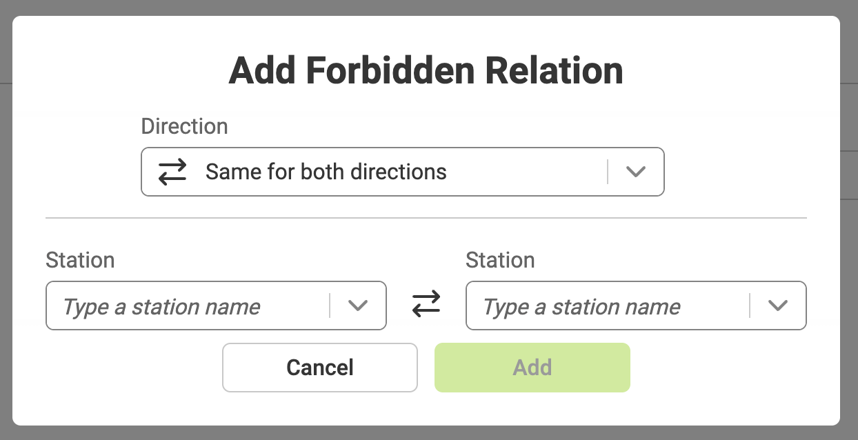 Form to select forbidden relations