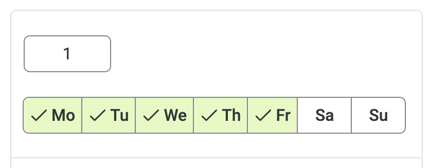 Select of days of the week when ride operates