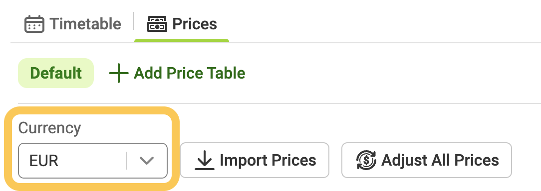 Dropdown to select currency