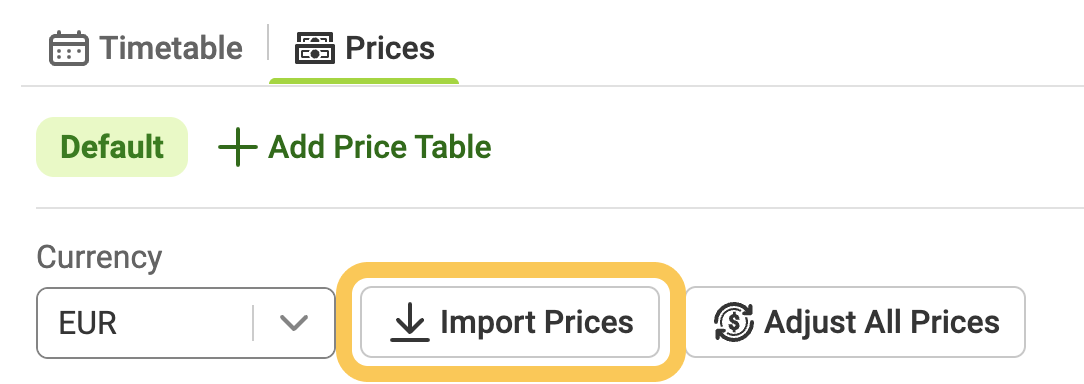 Button to import prices